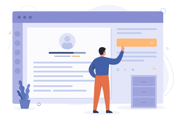 Ilustración de persona creando un currículum online