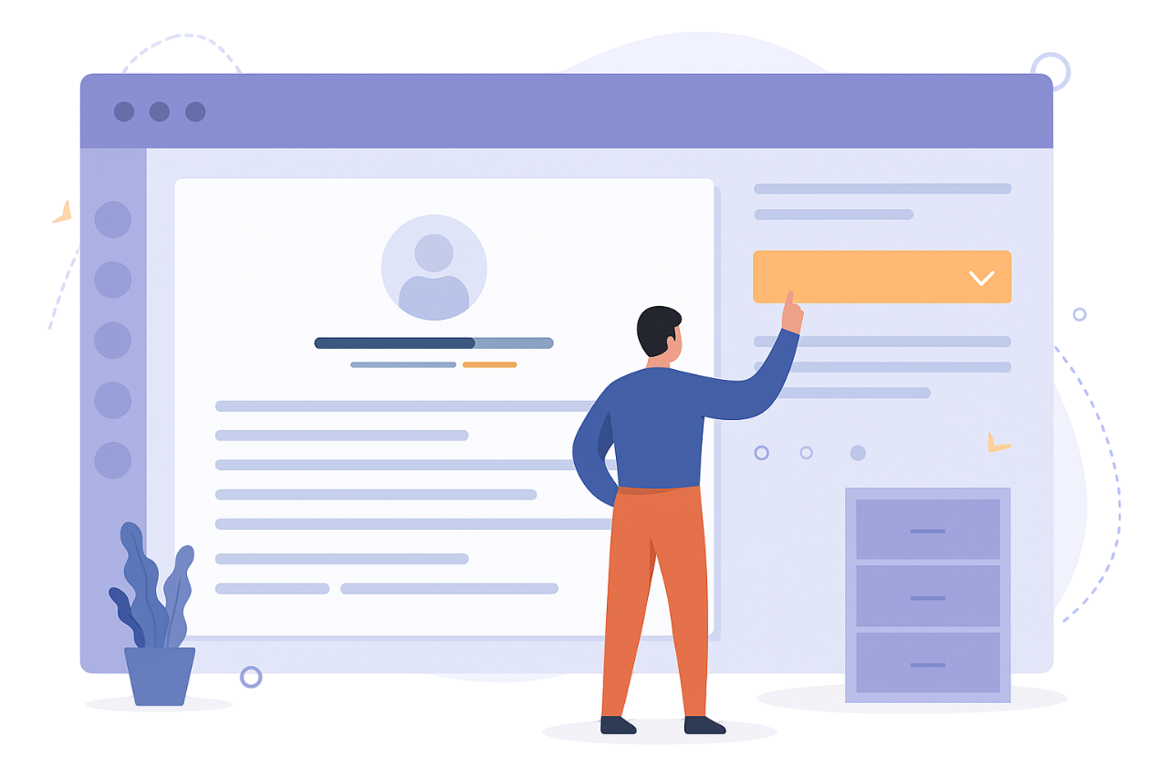 Ilustración de persona creando un currículum online